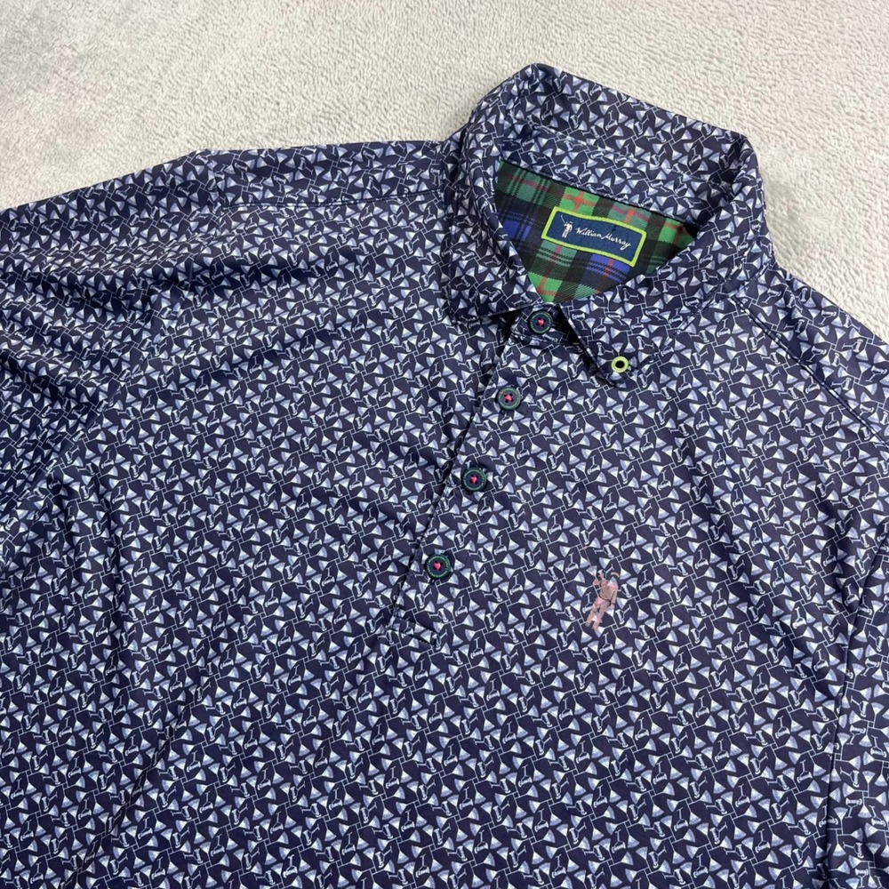 William Murray Golf Mens Medium Navy‎ Martini Glass Print Performance Polo Shirt
